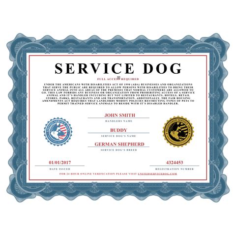 Service Dog Training Certificate Template