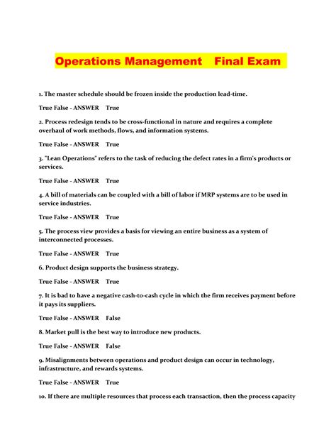 Service Operations Management Final Exam Answers PDF