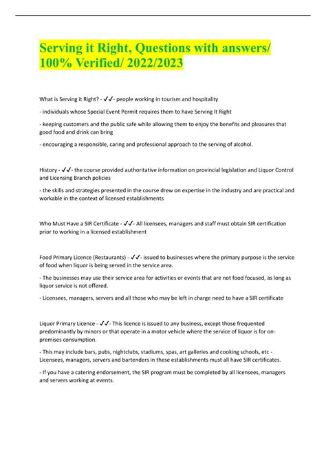 Serving It Right Exam Answers PDF