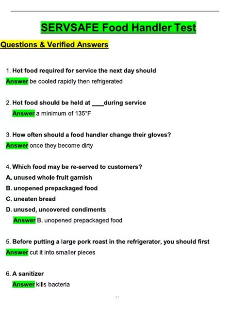 Servsafe California Food Handler Answers PDF