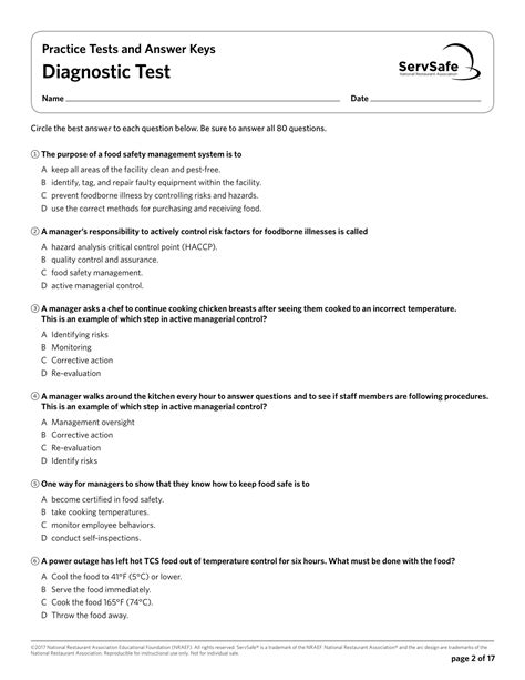 Servsafe Diagnostic Test Answer Key 2013 PDF