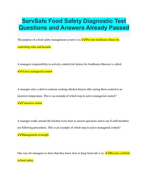 Servsafe Diagnostic Test Answers Kindle Editon
