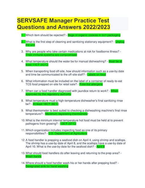 Servsafe Test Answers PDF