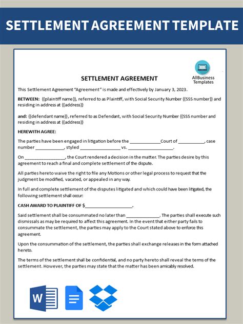 Settlement Agreement Template