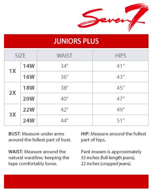 Seven7 Jeans Size Chart