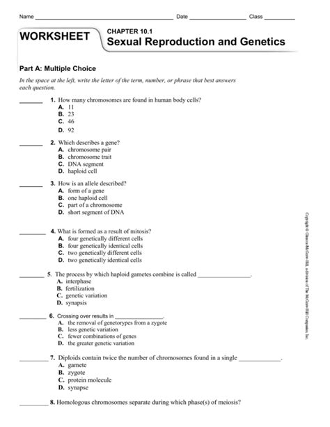 Sexual Reproduction Genetics Chapter 10 Worksheet Answers Epub