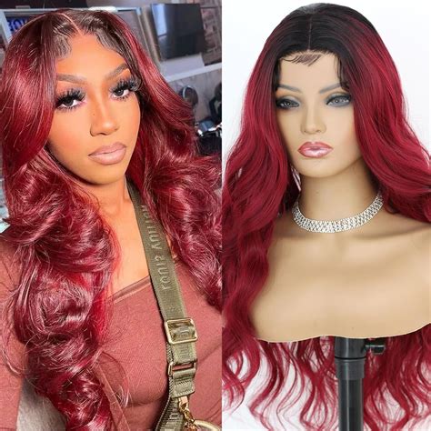 Sexy 24 Inches Long Wavy Lace Front Red Synthetic Wigs