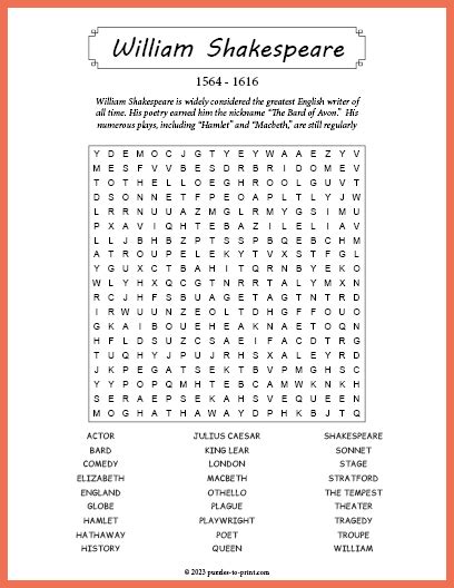 Shakespeare Word Search Large Print Collectable Puzzle Book Doc