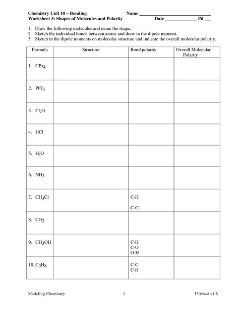 Shapes Of Molecules Worksheet Answers Doc