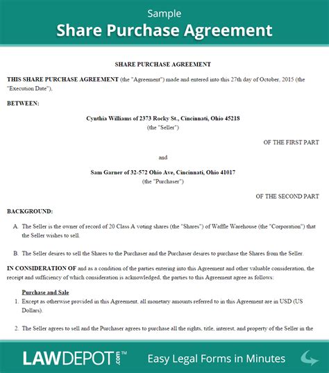 Share Purchase Agreement Template