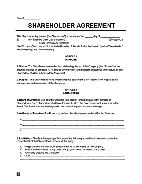 Shareholders Agreement Template