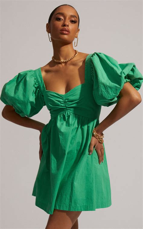 Shein Green Dress with Puff Sleeves