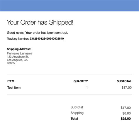 Shipment Email Template