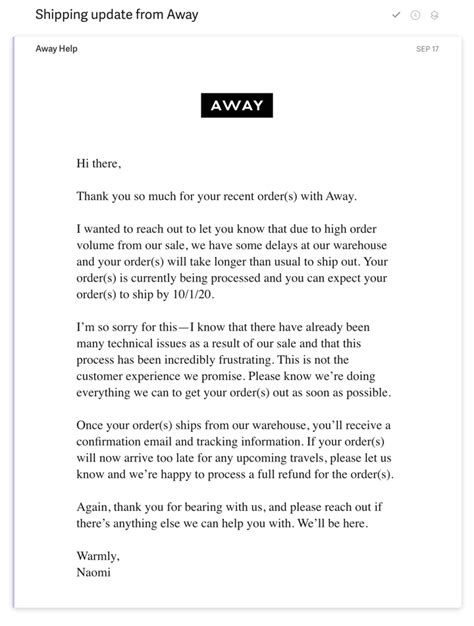 Shipping Delay Email Template