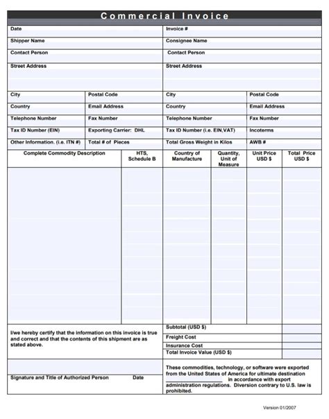 Shipping Invoice Template Word