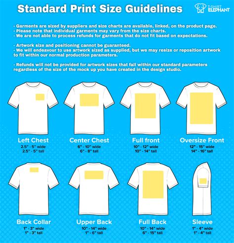 Shirt Print Size Chart