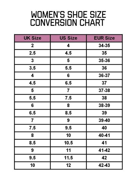 Shoe Size Conversion Chart Kids To Women