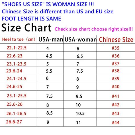 Shoes Size Chart China US