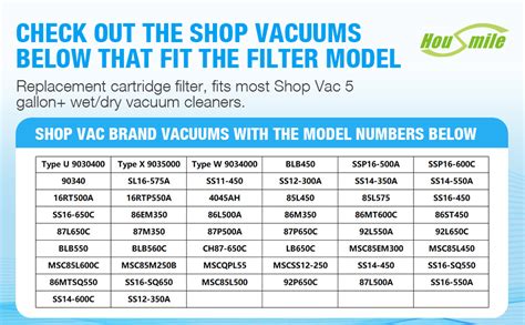 Shop Vac Filter Sizes Chart