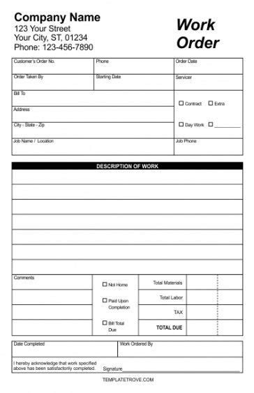 Shop Work Order Template