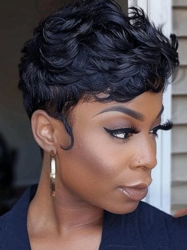 Short African American Wigs Remy Human Hair Boycuts Black Wigs