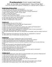 Short Answer Study Guide Frankenstein Doc