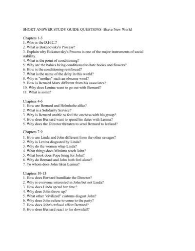 Short Answer Study Guide Questions Brave New World Doc