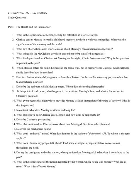 Short Answer Study Guide Questions Fahrenheit 451 Kindle Editon