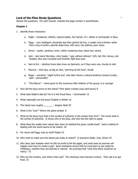Short Answer Study Guide Questions Lord Of The Flies Kindle Editon