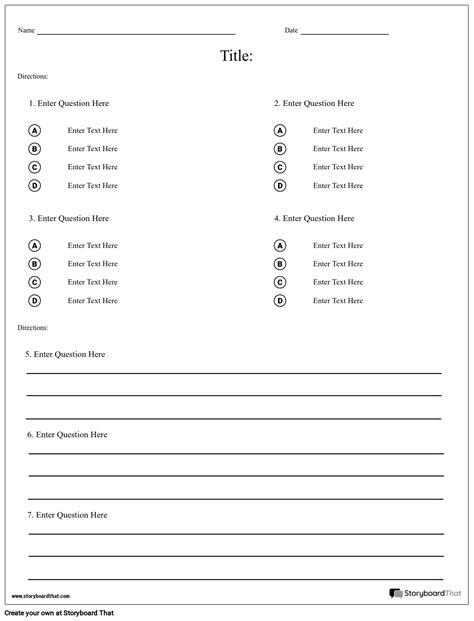 Short Answer Test Template Doc