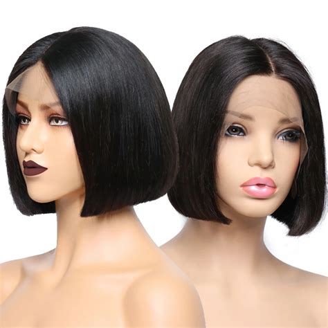 Short Black Bob Wig Monofilament Straight Remy Human Hair 6" Wigs