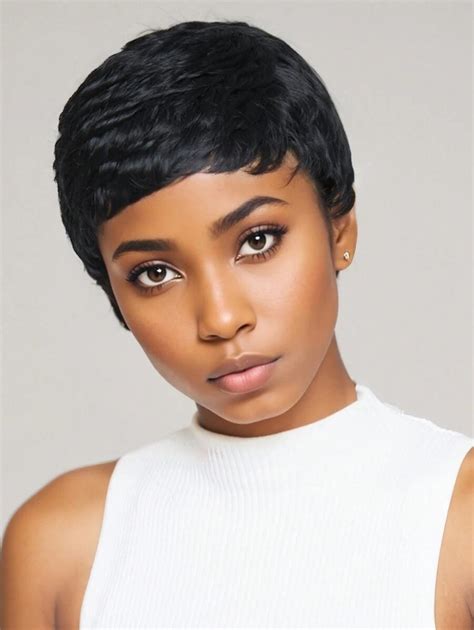 Short Black Wigs Synthetic Lace Wig Without Bangs Short Pixie Wigs