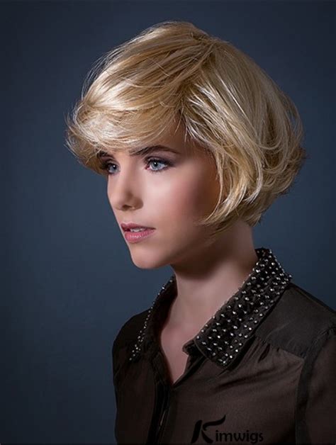 Short Bob Wig Wavy Monofilament 8" Blonde Remy Human Hair Wigs