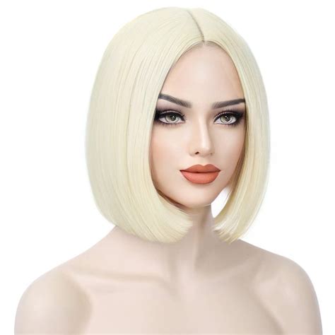 Short Bob Wigs 8" Platinum Blonde Synthetic Wigs