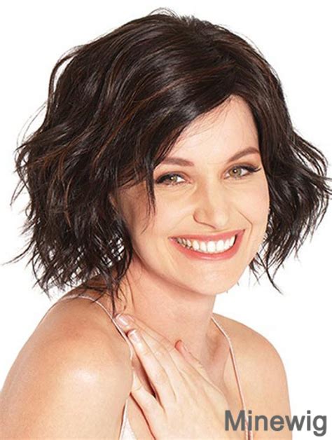 Short Bob Wigs Brown Chin Length Wigs Wavy Synthetic Wigs Lace Wigs