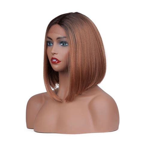 Short Bob Wigs Lace Front Brown Wigs Straight Synthetic Wigs