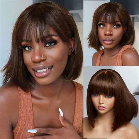 Short Bob Wigs Straight Natural Lace Wig Brown Best Short Wigs