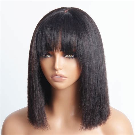 Short Bob With Bangs Wig 8" Brown Lace Front Wigs