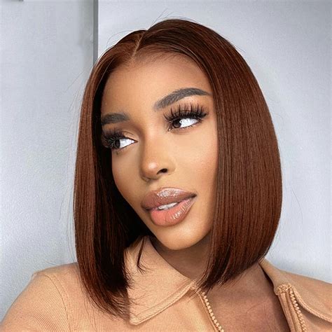 Short Brown Bob Wig 8" Straight Lace Front Wigs