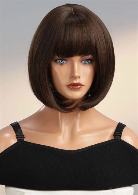 Short Brown Hair Wig 4" With Bangs Wigs