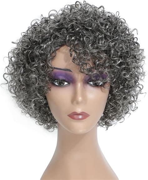 Short Curly Gray Wigs 8" Grey Synthetic Wigs