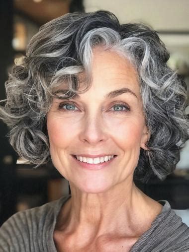 Short Curly Human Hair Wig Grey 8" Wigs