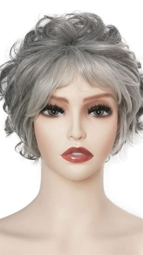 Short Grey Curly Wigs: 10" Synthetic Monofilament Wigs