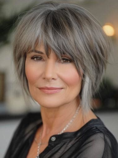 Short Grey Hairstyles Bobs Straight Monofilament Wigs