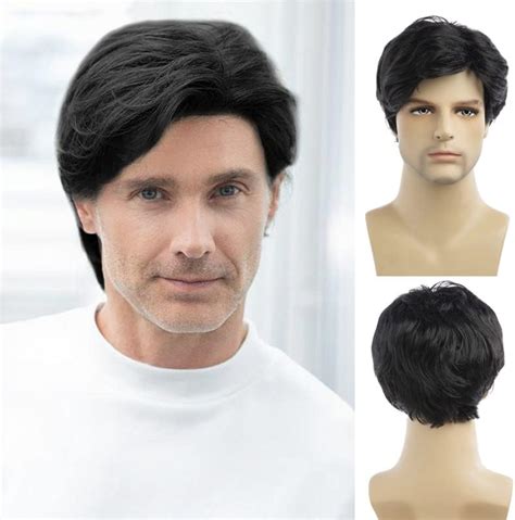 Short Hair Wigs For Men Black Layered Wavy 4" Wigs