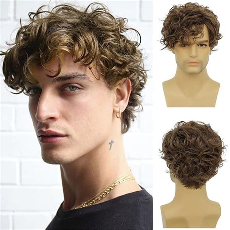 Short Hair Wigs For Men Layered Brown Curly 6" Wigs 2025 VS