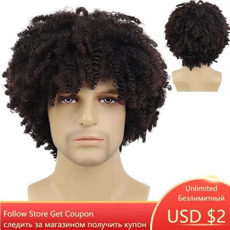 Short Hair Wigs Men With Bangs Synthetic Curly 8" Wigs