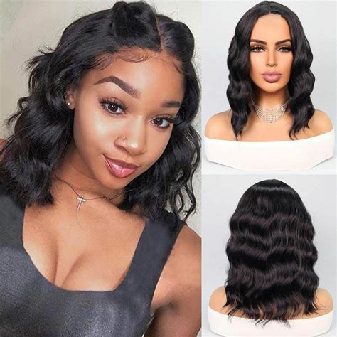 Short Lace Front Wig Black Wavy 8" Wigs