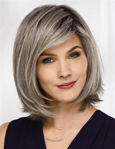 Short Length Grey Hair With Bangs Straight Lace Front Wigs