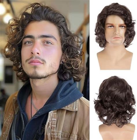 Short Mens Wigs Synthetic Brown 6" Curly Wigs